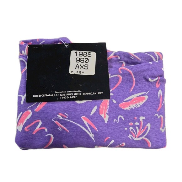 GK Elite VTG 80s Pastel Scribble Print LS Cotton Leotard Bodysuit AXS Adult XS - Picture 9 of 10